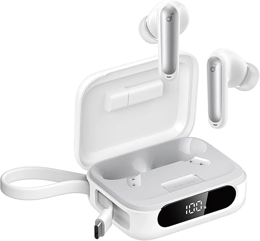 سماعات أذن بلوتوث لاسلكية ساوندكور P41i بإلغاء الضوضاء مع شاحن موبايل ومحول لايتنينج بوقت تشغيل حتى 12 ساعة (و192 ساعة مع العلبة) بـ 6 ميكروفونات مدعومة بالذكاء الاصطناعي مقاومة للماء IPX5 من انكر