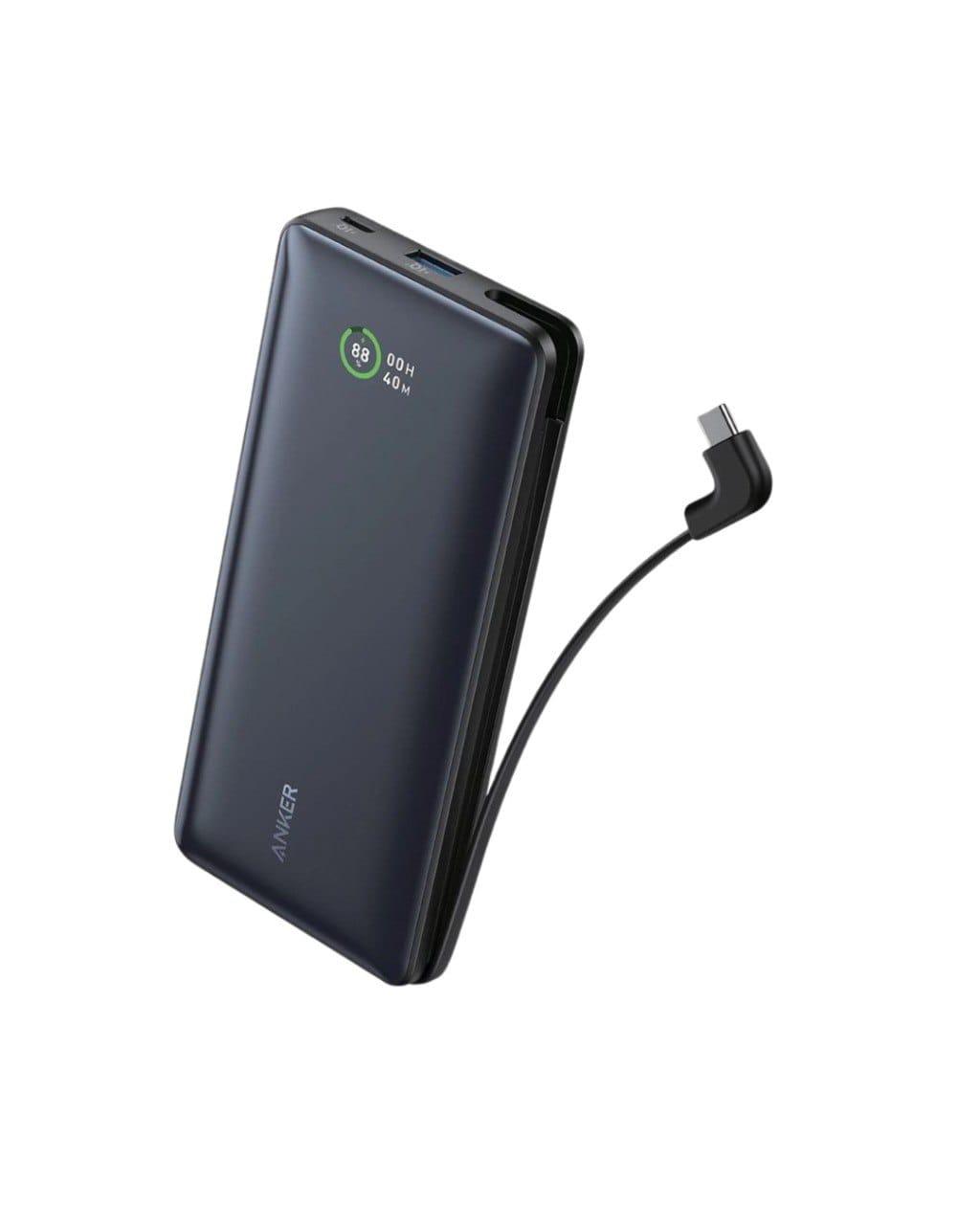 باور بانك أنكر نانو 20 كيلو، 30 واط، كابل USB-C مدمج - أسود