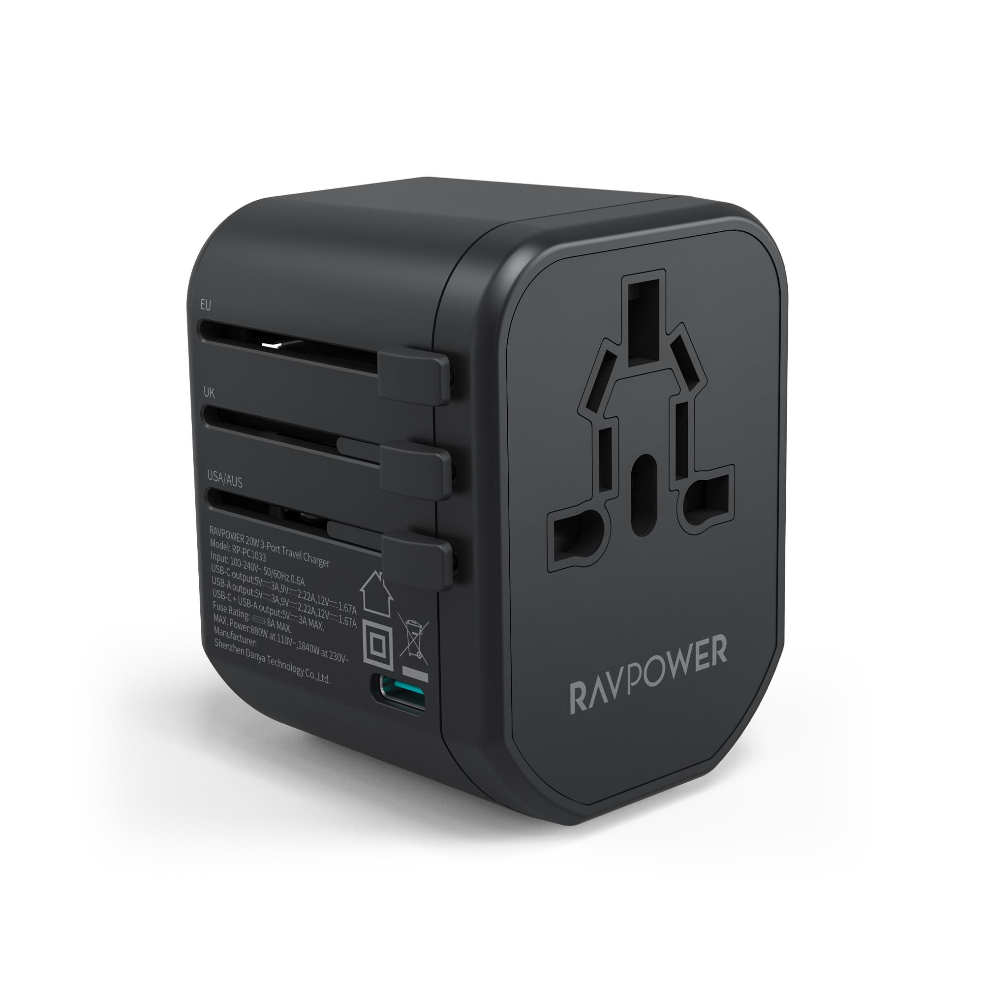 راف باور,شاحن سفر  RP-PC1033 Pd Pioneer بقوة 20 واط و3 منافذ - C2DW