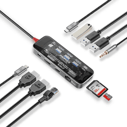 موزع USB-C متعدد المنافذ فائق السرعة شفاف 11 في 1 مع توصيل طاقة 100 وات