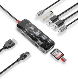 موزع USB-C متعدد المنافذ فائق السرعة شفاف 9 في 1 مع توصيل طاقة 100 وات