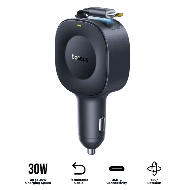 شاحن سيارة Baseus PrimeTrip VR2 مع كابل قابل للسحب C+C 30 واط