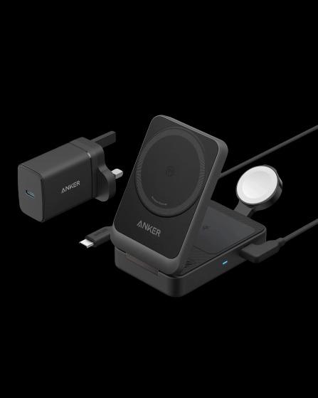 محطة شحن لاسلكية Anker MagGo (15 واط، قابلة للطي 3 في 1)