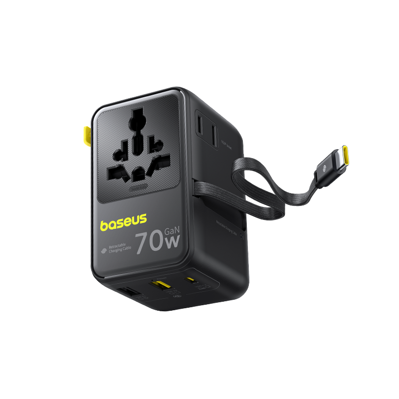 باسيوس محول سفر عالمي 70 واط مع كابل قابل للسحب