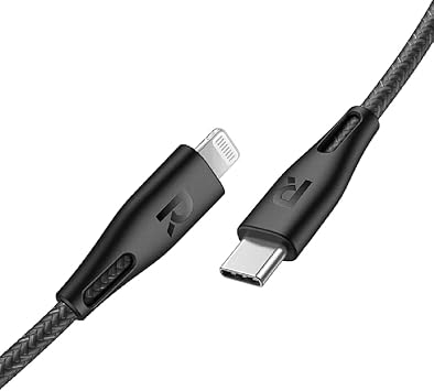 كيبل راف باور،كابل  USB-A إلى Lightning بطول 1.2 متر من النايلون الأسود