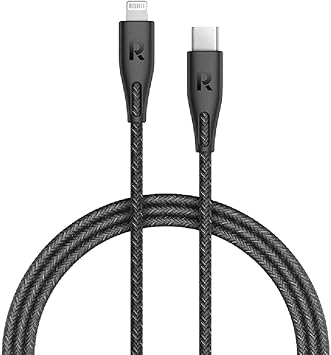 كيبل راف باور،كابل  USB-A إلى Lightning بطول 1.2 متر من النايلون الأسود