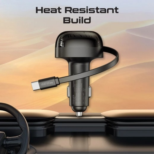 شاحن سيارة متعدد المنافذ 62 واط مع كابل USB-C قابل للسحب